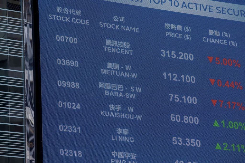  Elektronická obrazovka v Hongkongu zobrazovala 15. marca kotácie známych čínskych akcií. Ilustračné foto: Paul Yeung/Bloomberg News 