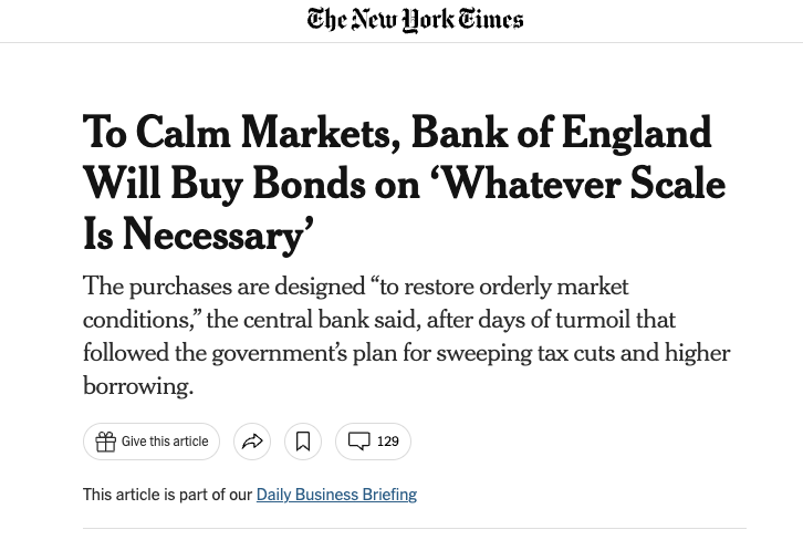 Bank of England oficiálne oznámila, že bude nakupovať dlhopisy podľa potreby, aby navrátila pokoj na trh. 2022.09.28