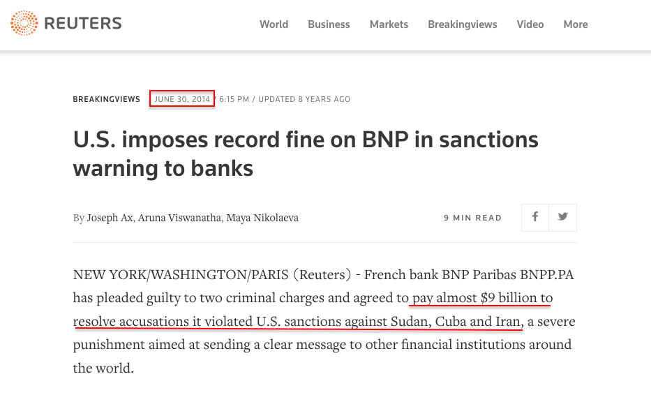 Pokuta BNP v hodnote 9 miliárd dolárov za pomoc krajinám v obchádzaní sankcií