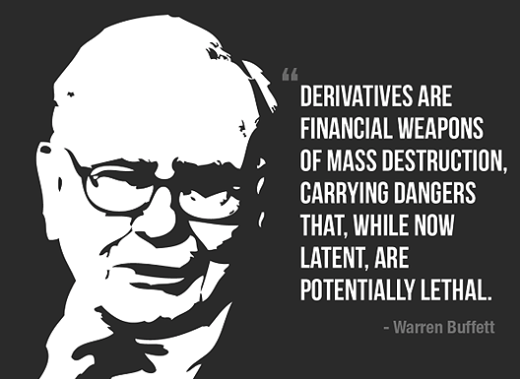 Citát z listu akcionárov spoločnosti Berkshire Hathaway, 2002:
Deriváty sú finančnými zbraňami hromadného ničenia, ktoré v sebe nesú nebezpečenstvo, ktoré je síce teraz latentné, ale potenciálne smrteľné.
