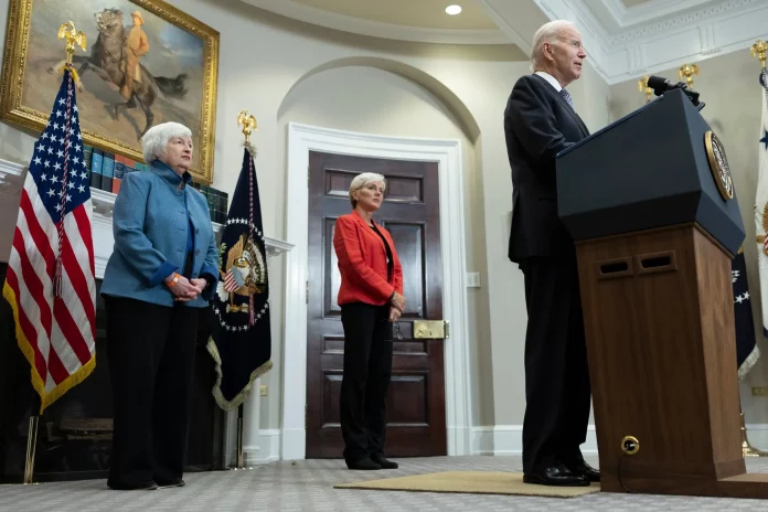 President Biden lashed out against the major gas and oil companies on Monday as several of them reported another surge in profits.Credit...Tom Brenner for The New York Times
