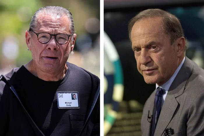 Michael Ovitz, investor rizikového kapitálu a bývalý hollywoodsky agent, a Mort Zuckerman, investor do nehnuteľností.Foto: Blue/Bloomberg News