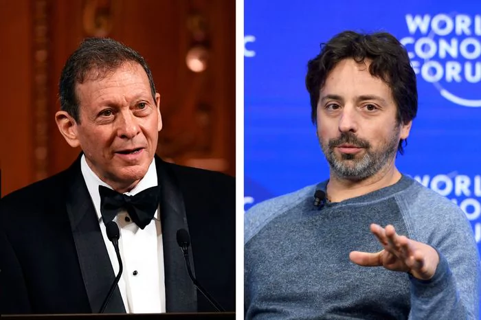 Výkonný predseda spoločnosti Hyatt Hotels Corp. Thomas Pritzker a spoluzakladateľ spoločnosti Google Sergey Brin.Foto: Franck Robichon/European Pressphoto Agency, Fabrice Coffrini/AFP/Getty Images