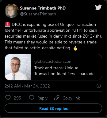 Susanne Trumbath PhD informuje o článku o pripravovanej zmene, ktorá umožní spätné zrušenie obchodov s akciami; Zdroj: Twitter